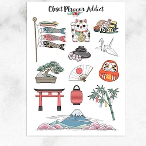 Prachtige Japanse plannerstickers | Japanse stickers | Sushistickers | Mount Fuji-stickers | Reisstickers (S-581)