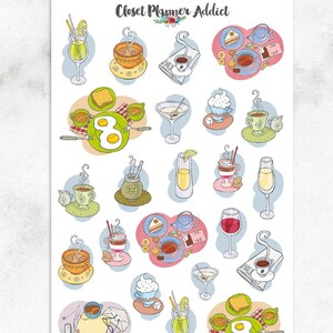 Adesivi per il brunch / Adesivi per il brunch / Adesivi per il cibo / Adesivi per le bevande / Adesivi per la colazione / Adesivi per il caffè / Cocktail (S-270)