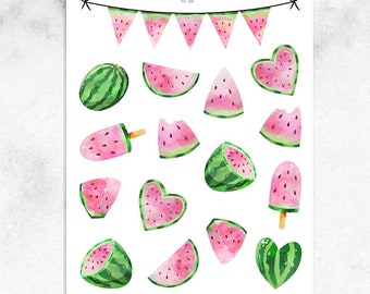 Pegatinas de sandía para planificador / Pegatinas de acuarela / Pegatinas de frutas / Pegatinas de frutas de verano / Pegatinas de melón (S-398)