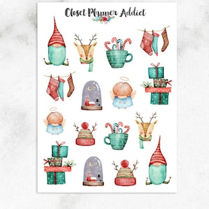 Pegatinas de acuarela para planificadores navideños / Pegatinas navideñas / Pegatinas de acuarela navideñas / Pegatinas de elfos / Pegatinas de renos (S-352)
