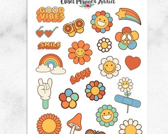 Håll dig groovy 70-tals retro planer stickers | 70-talsstilsklistermärken | Fredsklistermärken | Blommiga klistermärken | Regnbågsklistermärken (MGB-FEB2023)