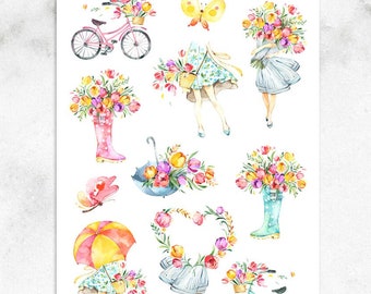 Watercolour Springtime Planner Stickers | Watercolour Stickers | Floral Stickers | Spring Stickers | Watercolour Flowers Stickers (S-345)