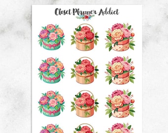 Colourful Floral Peonies in Hatboxes Planner Stickers | Colourful Peonies | Peony Stickers | Floral Stickers (S-713)