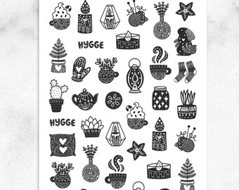 Calcomanías monocromáticas de invierno Hygge Planner / Calcomanías de invierno / Calcomanías de clima de suéter / Calcomanías de Hygge / Calcomanías de Navidad (S-571)