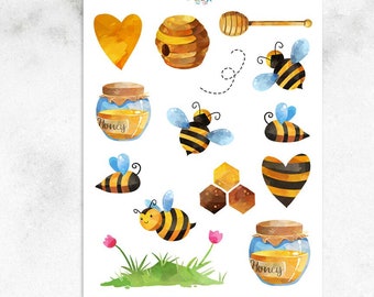 Honey Bees Planner Stickers | Honey Pot Stickers | Bee Stickers | Heart Stickers (S-494)