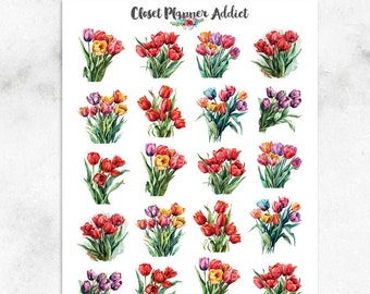 Watercolour Tulips Planner Stickers | Floral Stickers | Tulip Stickers | Watercolour Floral Stickers (S-712)