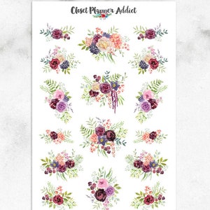 Adesivos de planejador de flores em aquarela | Adesivos de buquê floral | Adesivos florais | Adesivos de aquarela | Adesivos de rosas (S-342)