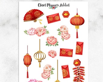 Chinese New Year Planner Stickers | Chinese New Year Stickers | Lunar New Year Stickers | Chinese Stickers | Floral Stickers (S-704)