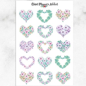 Bloemen hartkransen plannerstickers | Bloemenstickers | Kransstickers | Hartstickers | Aquarelstickers (S-399)