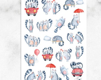 Valentine's Day Cats Planner Stickers | Valentine's Day Stickers | Cute Cat Stickers | Watercolour Cat Stickers | Cat Lover Stickers (S-381)