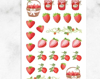 Niedliche Erdbeeren Aufkleber | Erdbeer Aufkleber | Erdbeermarmelade Aufkleber | Obst Sticker (S-577)