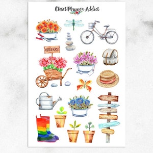 Pegatinas para planificador de jardines de cabañas / Pegatinas de jardinería / Pegatinas de acuarela / Pegatinas de flores de acuarela (S-584)