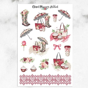 Romanze im Regen Planner Stickers | Liebe Aufkleber | Regnerische Tage Aufkleber | Gummistiefel Sticker | Regenschirm Sticker (S-298)