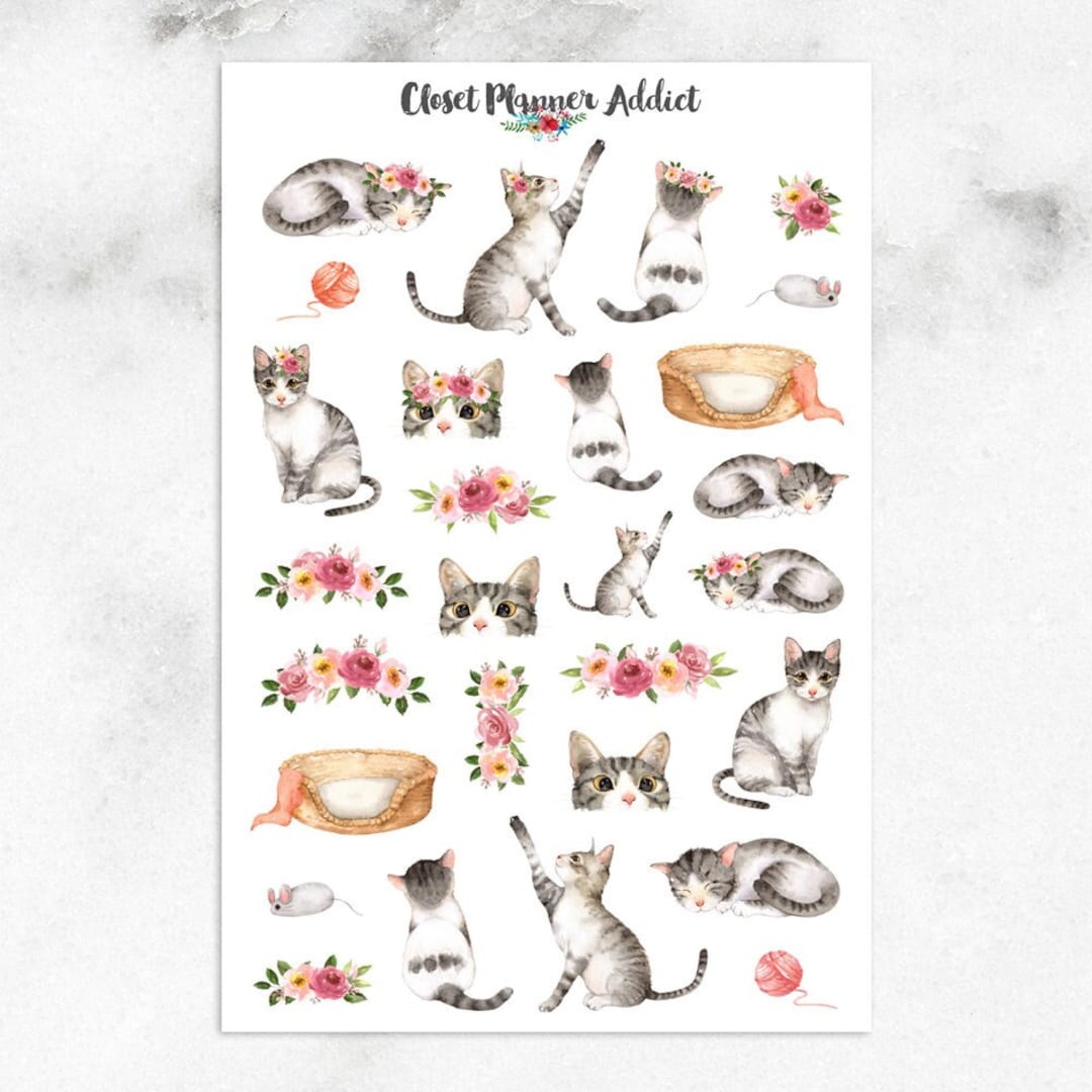 Watercolour Cats Planner Stickers Cats Stickers Watercolour Stickers ...