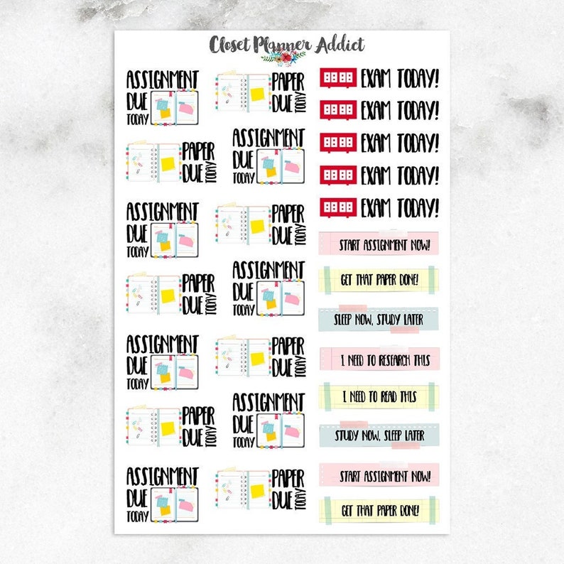 Assignments Planner Stickers College Stickers Uni Stickers School Sticker Study Stickers Exam Stickers Homework Stickers S-193 image 1