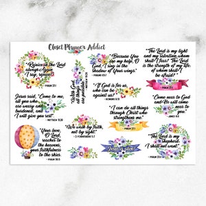 Autocollants de planificateur d'écritures bibliques chrétiennes | Stickers floraux | Écritures saintes | Versets bibliques | Stickers chrétiens (MS-018)