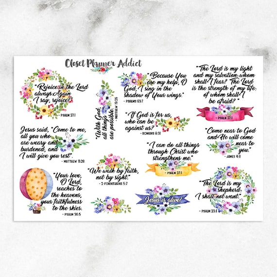 Christian Bible Verses Scriptures Planner Stickers | Floral Stickers |  Scriptures | Bible Verses | Christian Stickers (MS-018)