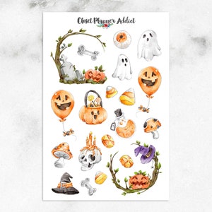 Pegatinas de acuarela para planificador de Halloween / Halloween 2021 / Feliz Halloween / Pegatinas de calabaza / Pegatinas de caramelos de maíz / Pegatinas de fantasmas (S-595)