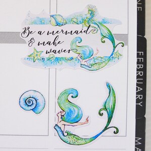 Watercolour Mermaids Planner Stickers Illustrated Watercolour Stickers Mermaid Stickers Mermaid Quote Shells S-225 image 2