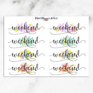 Stickers pour agenda de week-end | Fleurs aquarelles | Autocollants Brush Script | Bruants du week-end (FP-008)