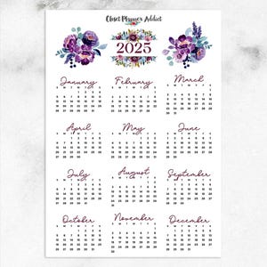 Pegatinas para planificador de calendario 2025 / Flores en tonos morados y azules / Pegatinas 2025 / Calendario 2025 / Pegatinas para calendario anual (FP-049)