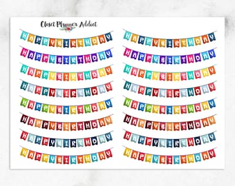 Colourful Happy Birthday Buntings Planner Stickers | Bunting Stickers | Birthday Stickers | Decorative Bunting Stickers (FP-045)