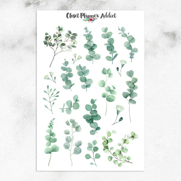 Watercolour Eucalyptus Leaves Planner Stickers | Eucalyptus Stickers | Watercolour Stickers | Leaves Stickers | Plant Stickers (S-508)