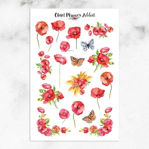 Aquarell Mohnblumen Sticker | Aquarell Blumenaufkleber | Mohnblume Aufkleber | Aquarell Sticker (S-587)