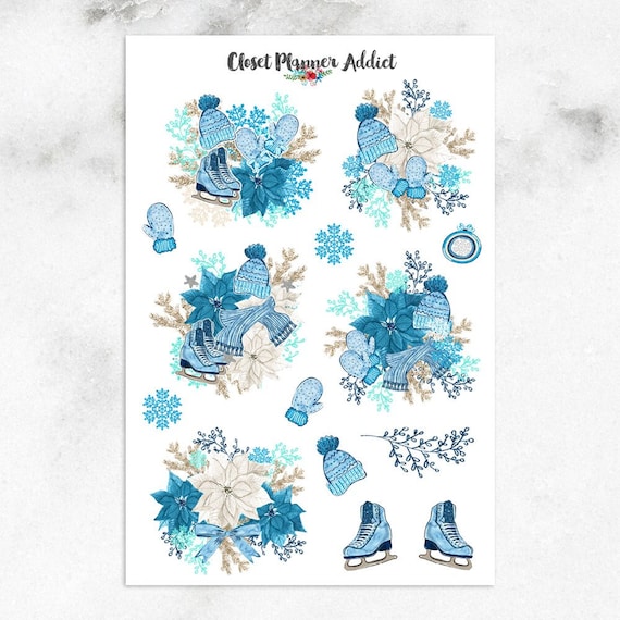 Hello Winter Planner Stickers Winter Stickers Snow Stickers Ice Skating  Stickers Sweater Weather Snowflake Stickers S-401 