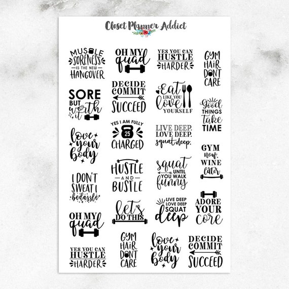 Workout Quotes Planner Stickers | Exercise Quotes Stickers | Fitness Quotes Stickers (S-415)