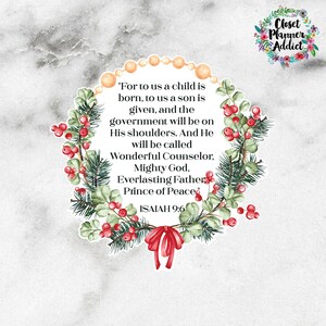 Weihnachtsblumenkranz Bibel-Vers-Stanzaufkleber | Jesaja 9:6 sterben geschnitten | Weihnachten 2023 | Weihnachten sterben geschnitten | Blumen Sticker (DC-035)
