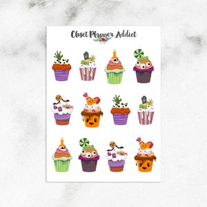 Niedliche Halloween Cupcakes Aufkleber | Halloween 2022 | Cupcake-Aufkleber | Herbst Sticker (S-648)