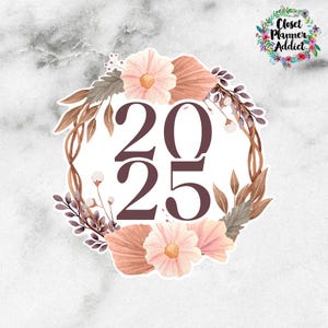 Pegatina troquelada 2025 con motivos florales bohemios (DC-050)