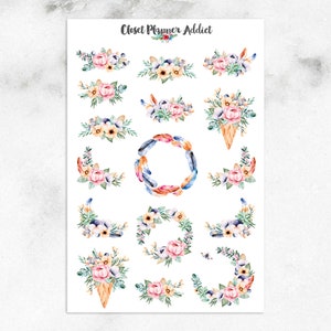 Adesivos para planejadores de buquês florais | Adesivos de aquarela | Adesivos florais | Flores de aquarela | Adesivos de guirlanda floral (S-328)