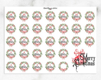 Watercolour Christmas Countdown Planner Stickers | Christmas Countdown | Christmas Stickers | Countdown Stickers (S-291)
