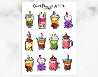 Cute Bubble Tea Planner Stickers | Boba Stickers | Drinks Stickers (S-607)