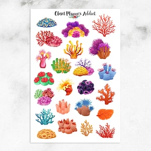 Kleurrijke zeekoralen plannerstickers | Koraalrifstickers | Stickers koralen | Rifstickers (S-670)