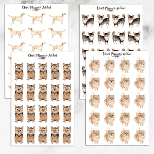 Pegatinas para planificador con perros en acuarela / Pegatinas para perros / Caniche, galgo, labrador, pomerania, pug, staffordshire, jack russell terrier (S-324)
