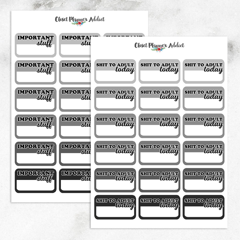 Half Boxes Monochrome Labels Planner Stickers | Weekly Goals | Shit to ...
