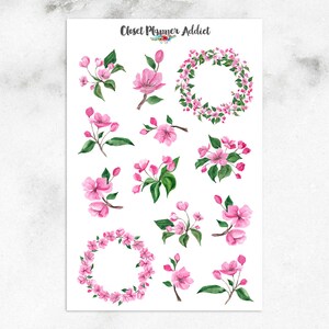 Pegatinas para planificador con flores de cerezo / Pegatinas florales / Pegatinas florales de acuarela / Pegatinas florales rosas / Pegatinas de sakura (S-430)