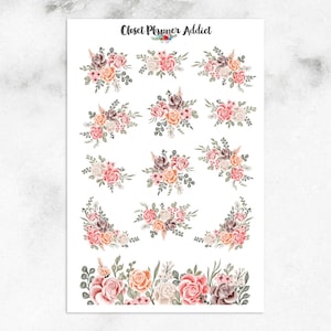 Adesivos de planejador floral aquarela | Adesivos florais | Adesivos de buquês florais | Bordas florais | Adesivos de aquarela (S-642)