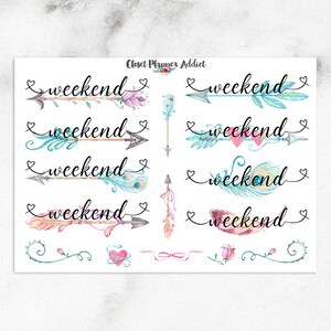 Stickers pour agenda de week-end | Plumes à l'aquarelle | Autocollants Brush Script | Bruants du week-end (FP-005)