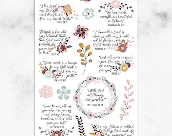 Christian Bible Verses Scriptures Planner Stickers | Floral Stickers | Christian Stickers | Bible Verses | Scripture Stickers (MS-013)