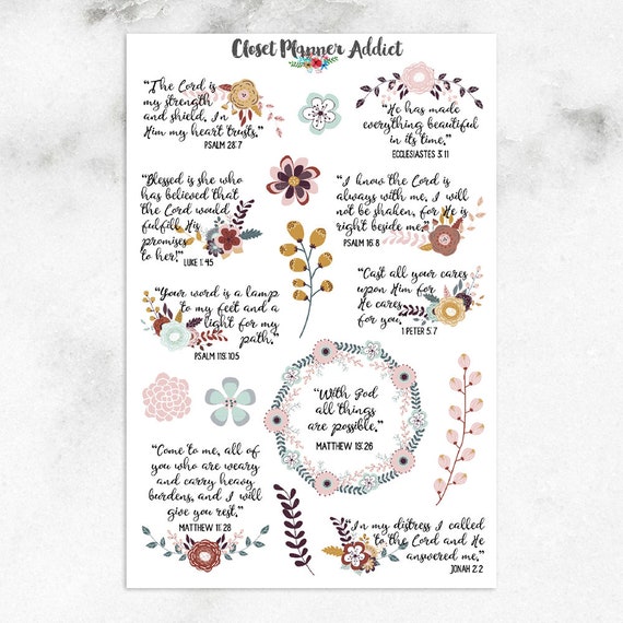 Christian Bible Verses Scriptures Planner Stickers | Floral Stickers |  Christian Stickers | Bible Verses | Scripture Stickers (MS-013)