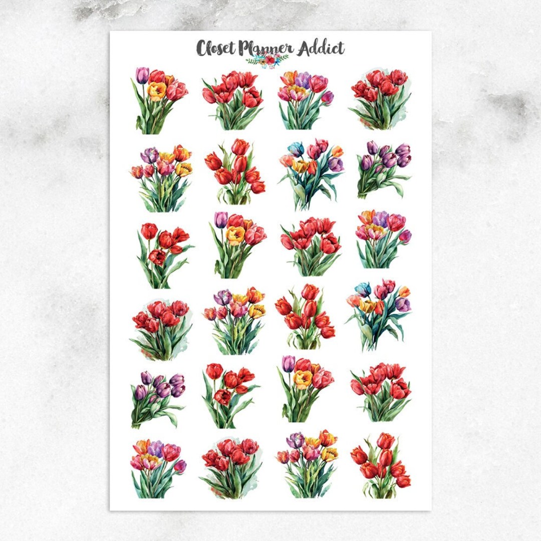 Watercolour Tulips Planner Stickers | Floral Stickers | Tulip Stickers ...