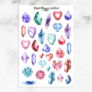Pegatinas de planificador con gemas y cristales de acuarela / Bolsa sorpresa misteriosa de agosto de 2017 / Pegatinas con gemas y cristales / Pegatinas celestiales (MGB-AUG17)