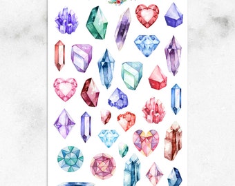 Watercolour Crystals Gems Planner Stickers | Mystery Grab Bag August 2017 | Crystals Gems Stickers | Celestial Stickers (MGB-AUG17)