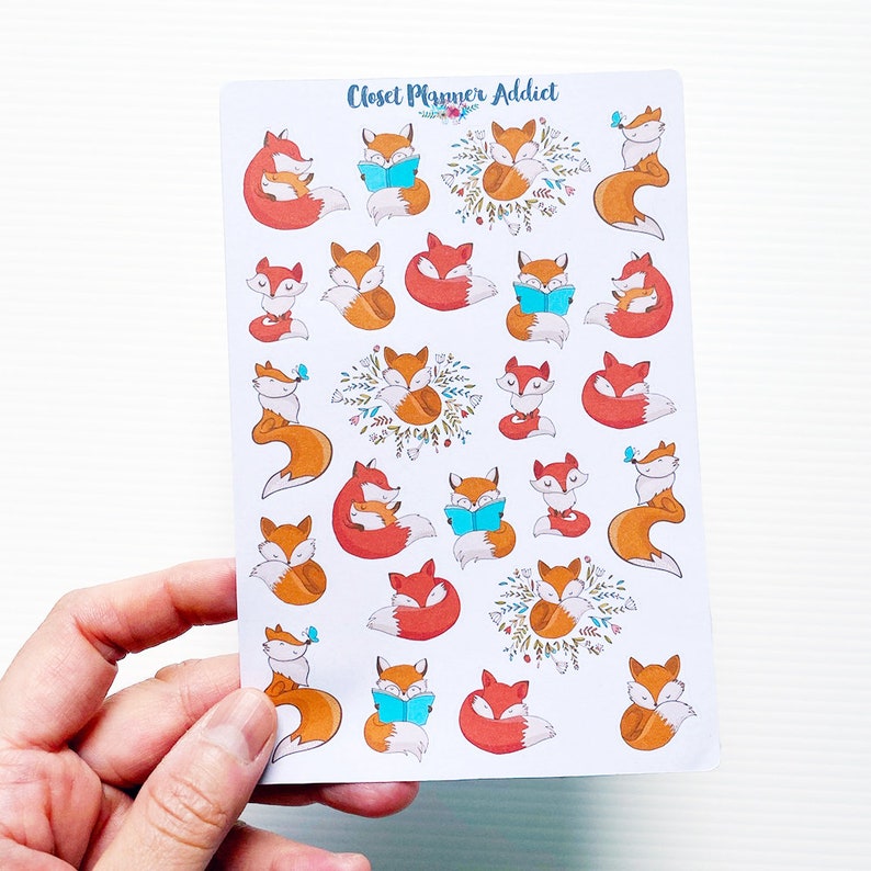 Cute Foxes Planner Stickers Fox Stickers Animals Stickers Cute Fox Stickers Reading Stickers Funny Fox Stickers S-206 image 2