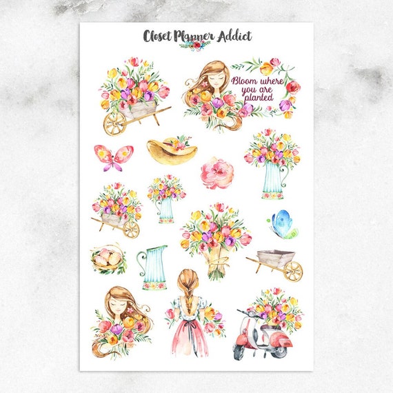 Bloom Where You Are Planted Planner Stickers | Springtime Stickers |  Watercolour Stickers | Floral Stickers | Spring Stickers (S-344)