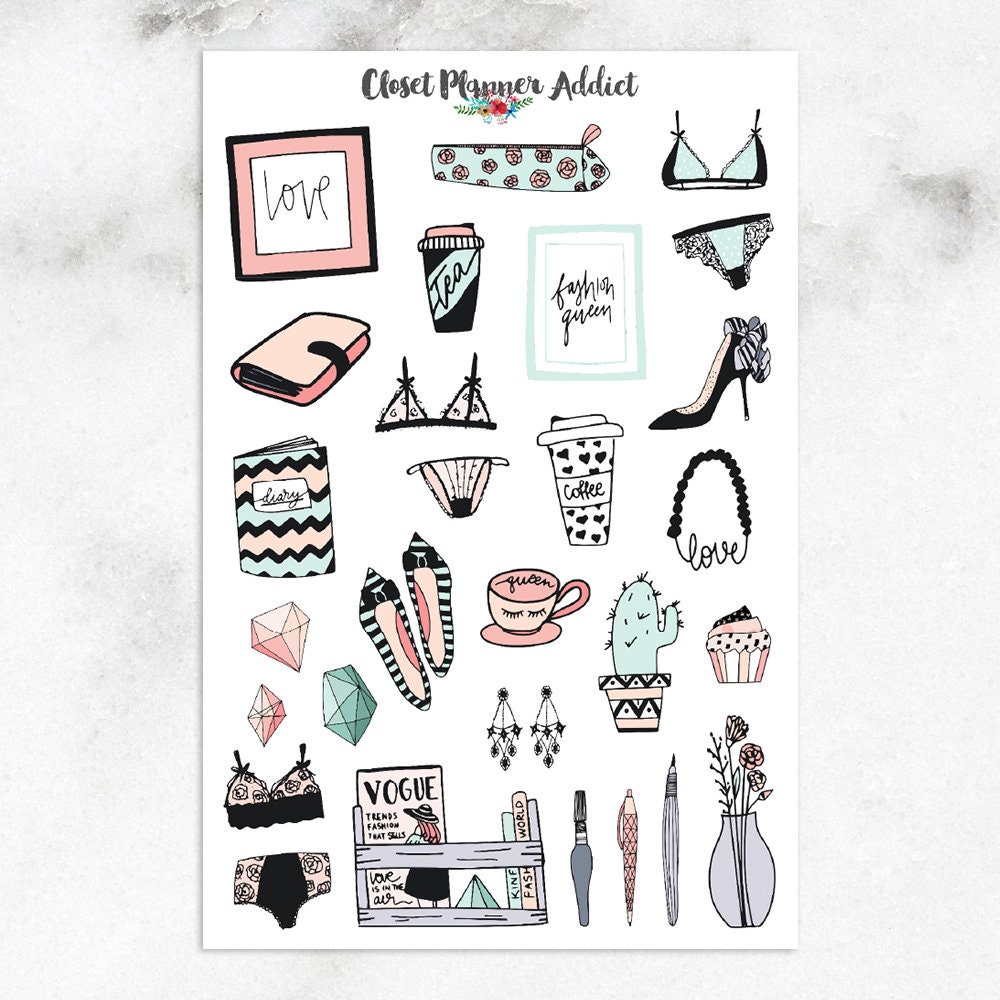 Life Style Sticker Fashion and Lifestyle Planner Stickers | Illustrated Stickers | Fashion ...